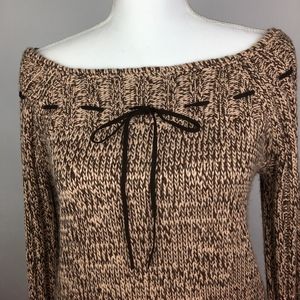 Newport News Brown Sweater Cable Knit Bell Sleeves